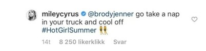 SVARTE: Miley svarte på de spøkefulle kommentarene. Foto: Skjermdump fra Instagram SVARTE: Miley svarte på de spøkefulle kommentarene. Foto: Skjermdump fra Instagram